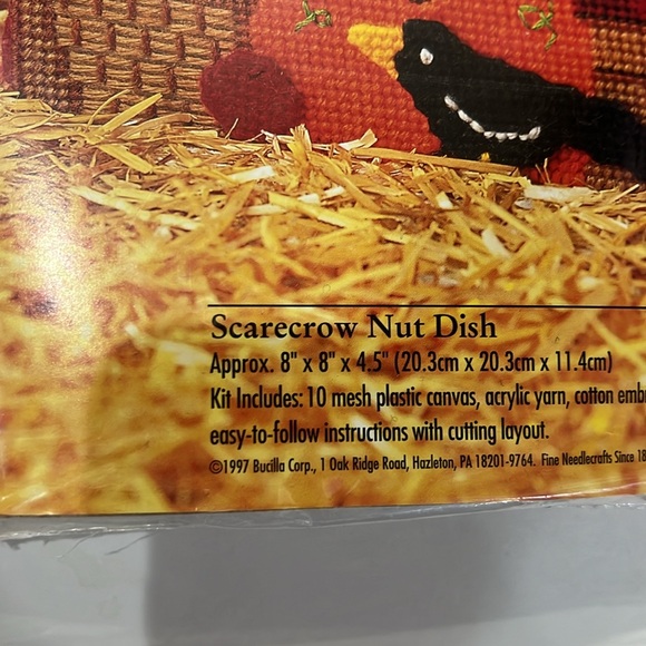 Vintage Bucilla Plastic Canvas Scarecrow Nut Dish - Picture 3 of 5